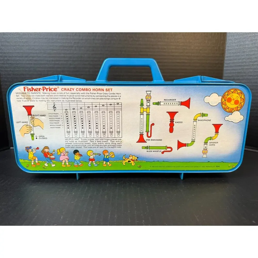 Vtg 1983 Fisher Price Crazy Combo Horn Set #604 Missing 1 Green Mouthpiece